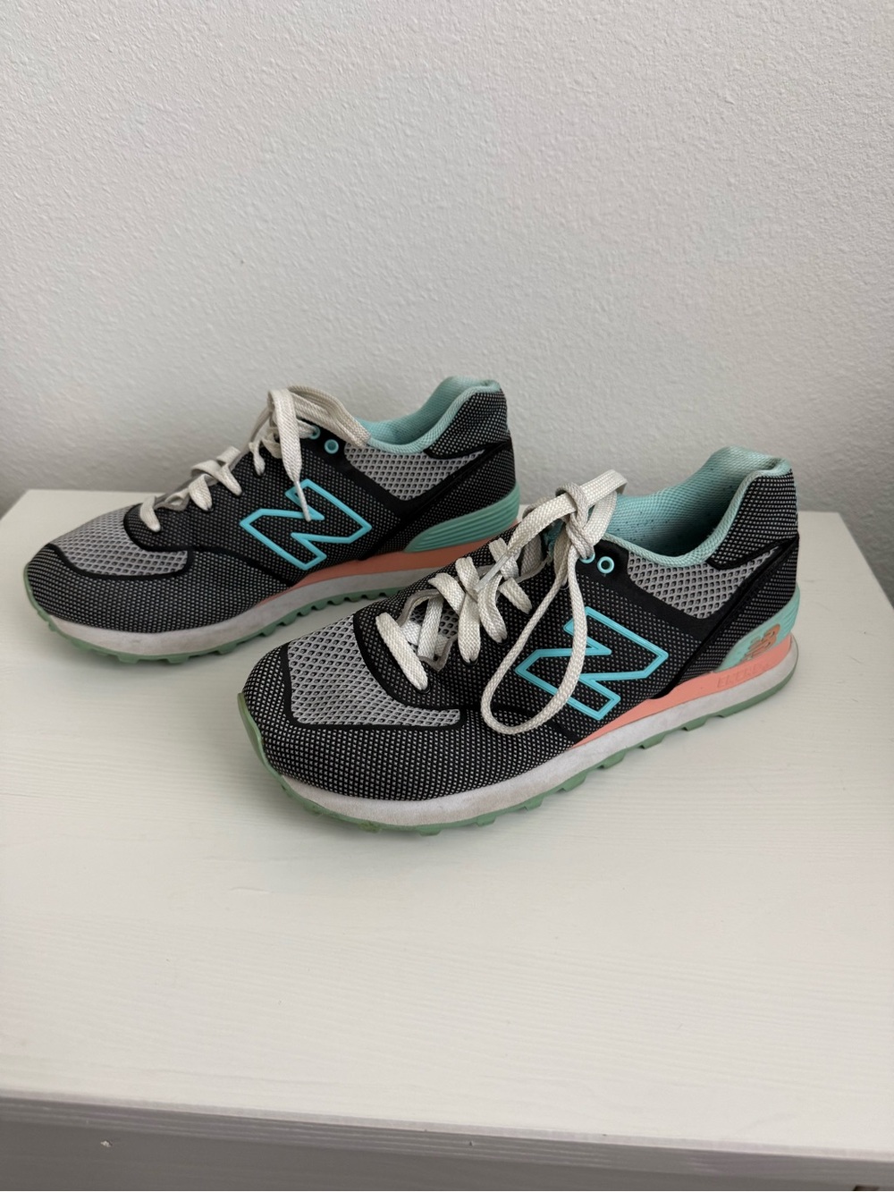 New Balance Black Gray Mint Pink Accent Running Sneakers